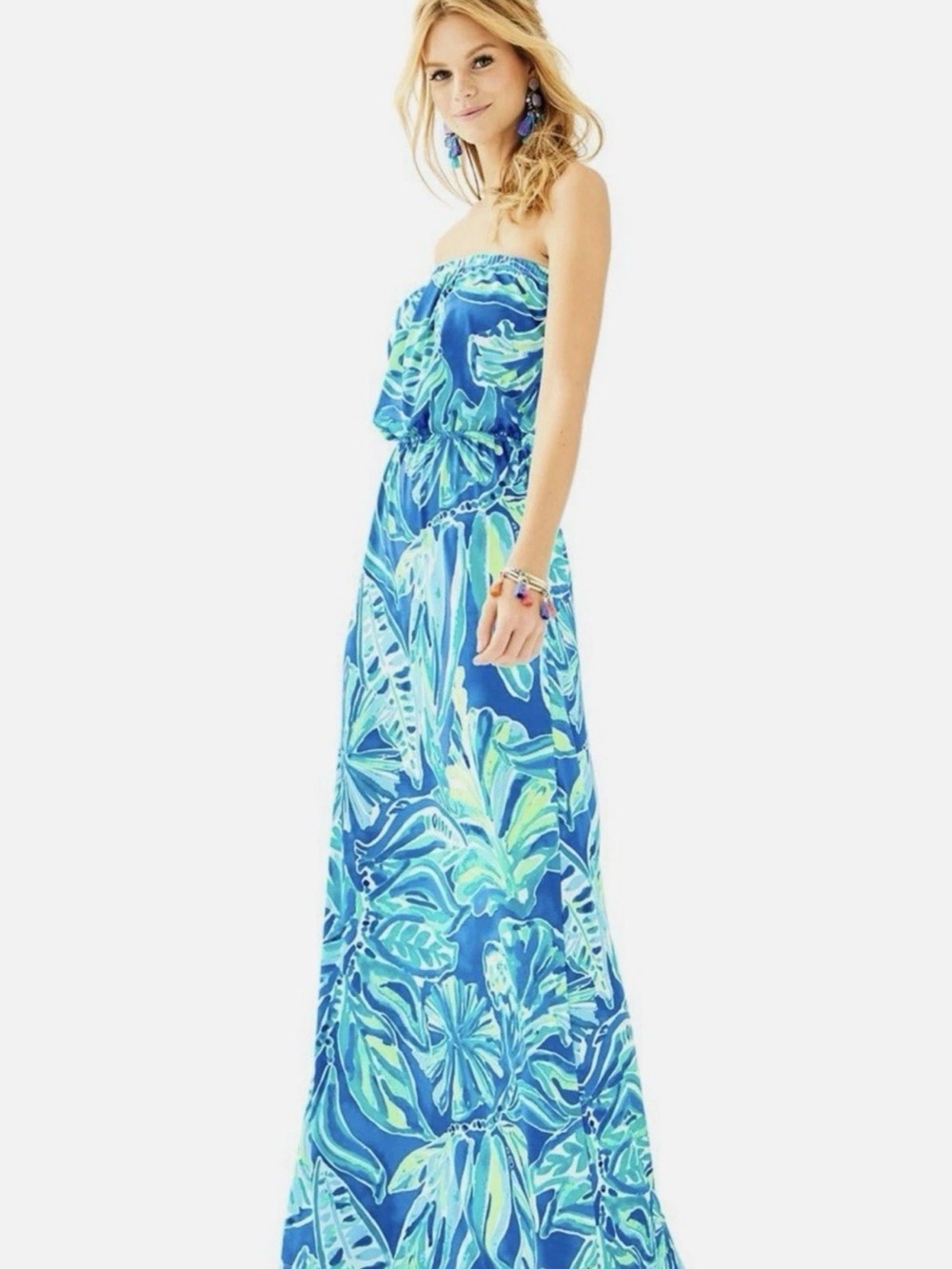 Lilly Pulitzer Marlisa Strapless Maxi Dress Palm Passage Print Size S Coastal